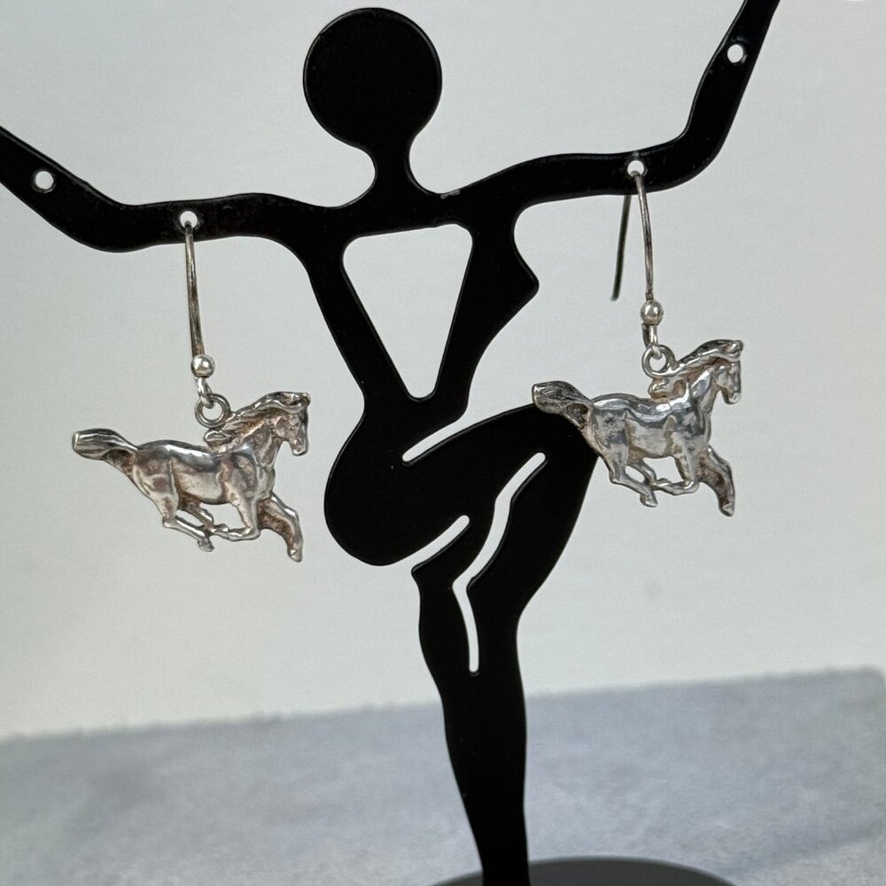 Sterling Silver Running Horse Dangle & Drop Earrings - Picture 4 of 7